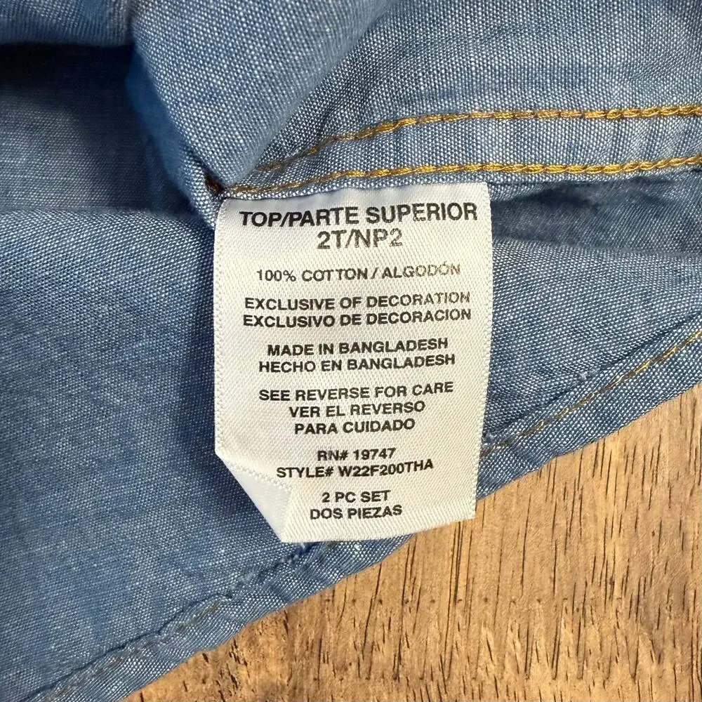 Wrangler Long Sleeve Button Down Shirt Western Cowboy Chambray Blue Toddler 2T